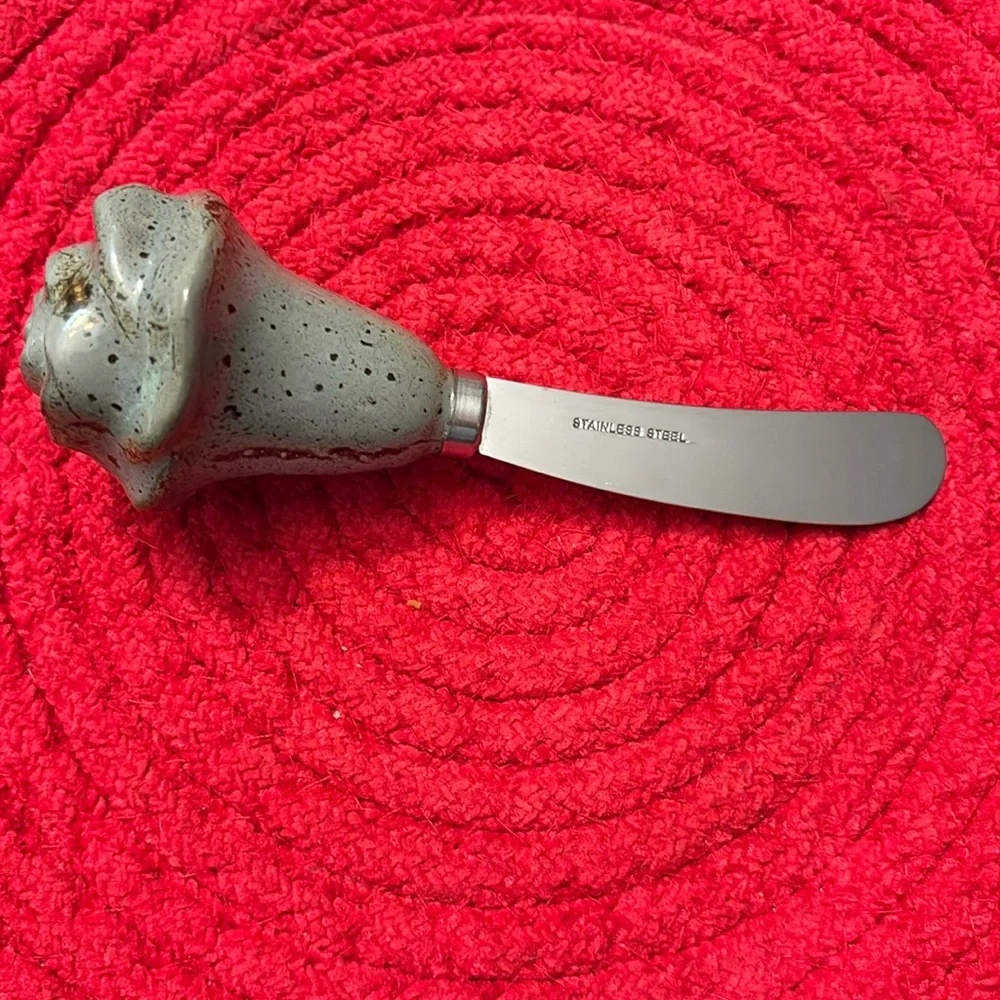 Ceramic Cheese/ Butter Spreader Stainless Steel- Gray Rose Design